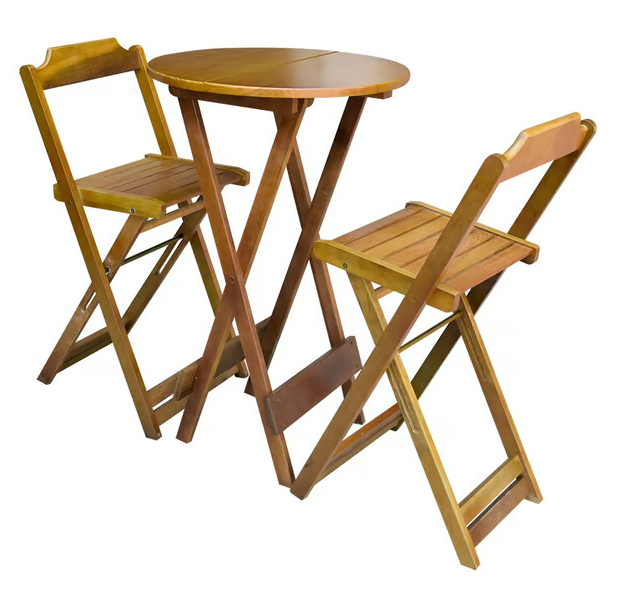 JOGO DE MESA BISTRÔ DE MADEIRA COM 2 CADEIRAS DOBRAVEL IDEAL PARA BAR E RESTAURANTE MEL